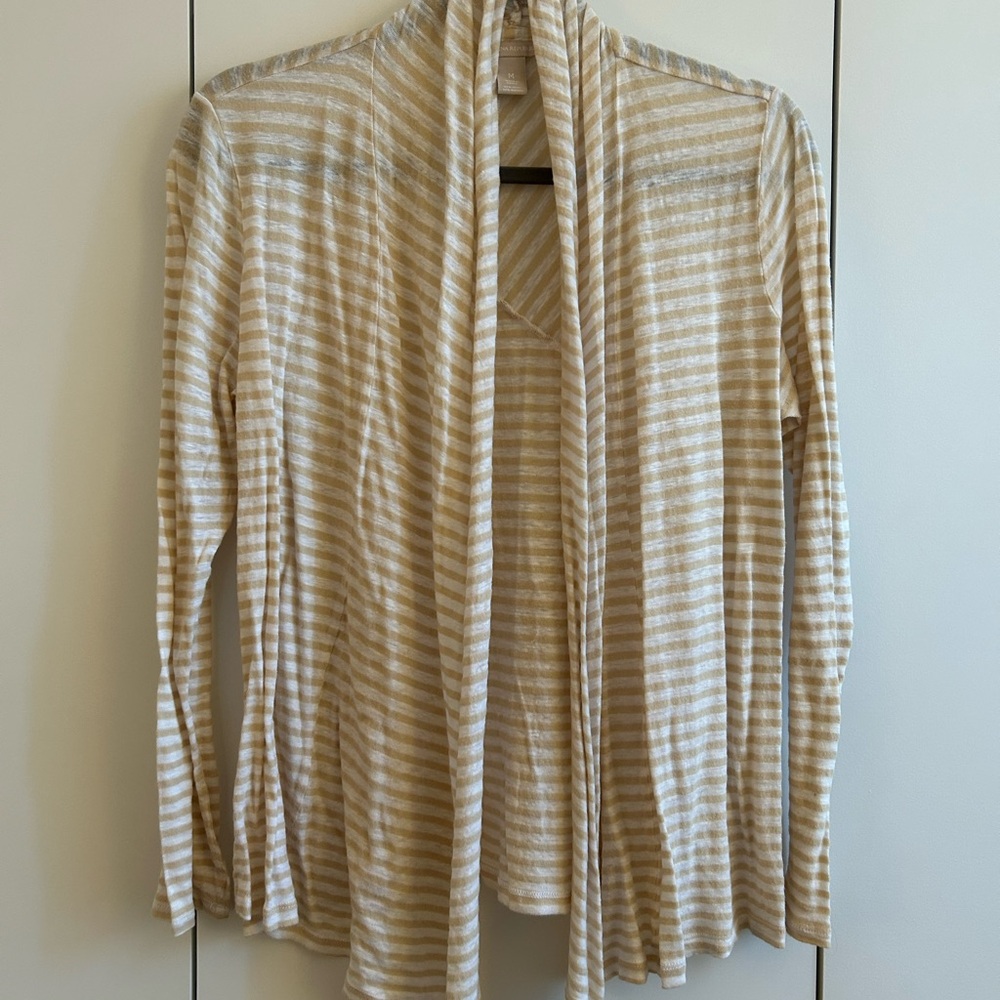 Banana Republic Beige & White Striped Open Cardigan